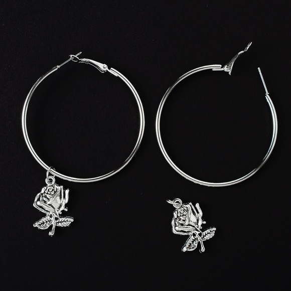 2/$20! Silver Hoops w/Antiqued Rose - Picture 5 of 10